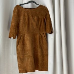 H&M CARAMEL BROWN FAUX SUEDE SHORT SLEEVE DRESS SIZE 6